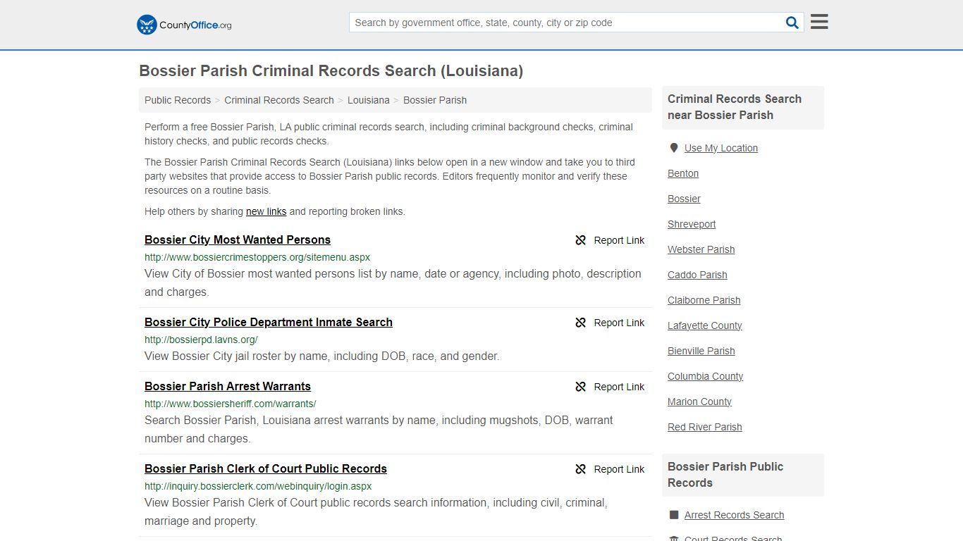Bossier Parish Criminal Records Search (Louisiana) - County Office