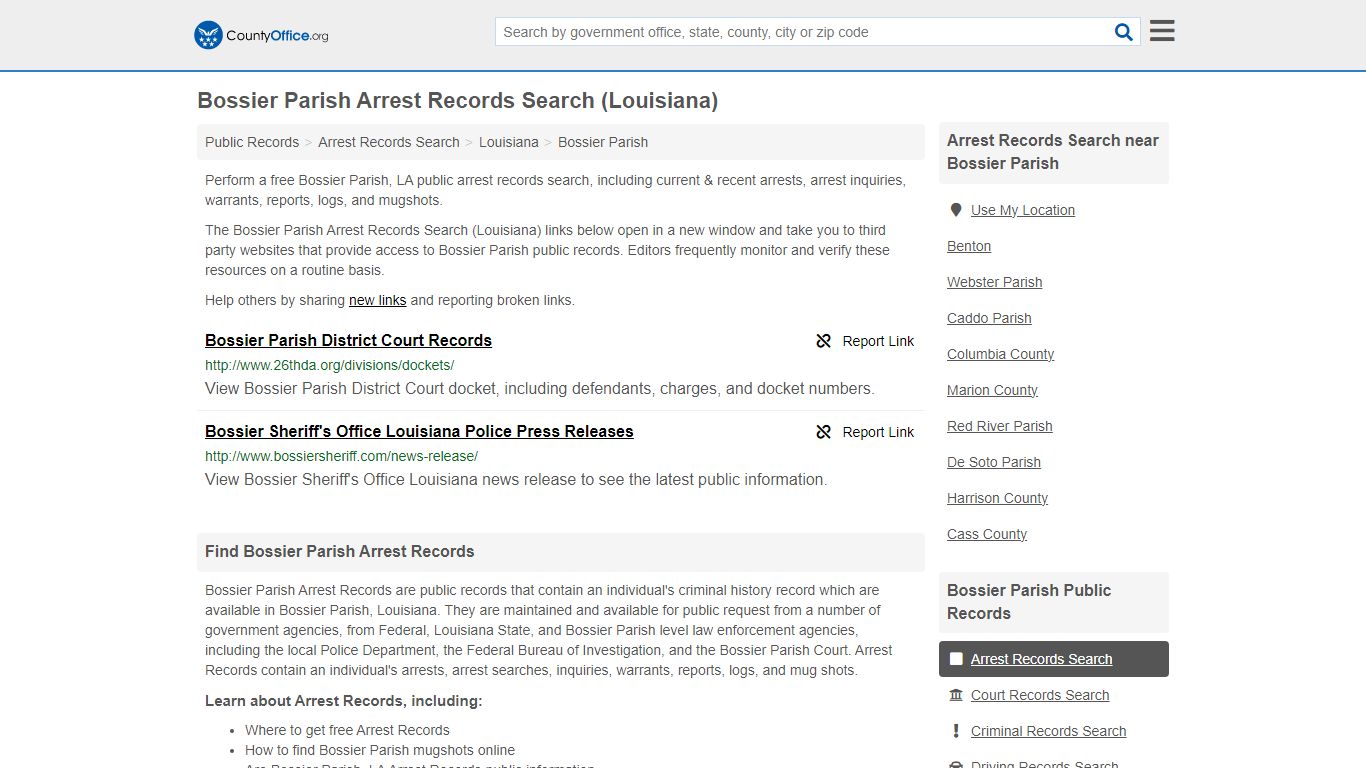 Bossier Parish Arrest Records Search (Louisiana) - County Office